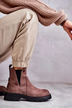 Zamszowe Ocieplane Botki Workery Na Płaskim Obcasie Jasnobrązowe Salome