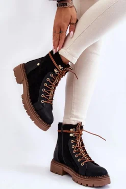 Zamszowe Ocieplane Botki Trapery Czarne Alette