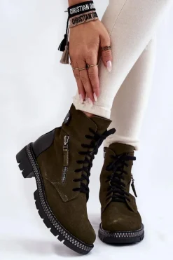 Zamszowe Ocieplane Botki Laura Messi 2508 Zielone