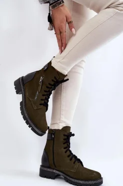 Zamszowe Ocieplane Botki Laura Messi 2508 Zielone