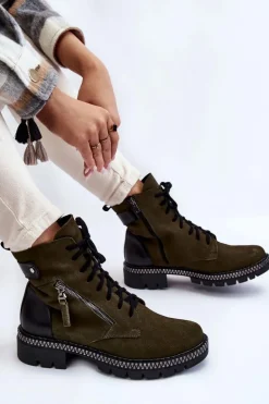 Zamszowe Ocieplane Botki Laura Messi 2508 Zielone