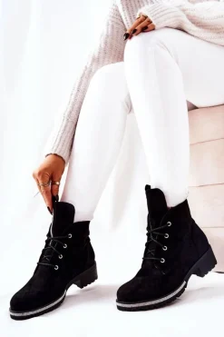 Zamszowe Ocieplane Botki Czarne Grecia