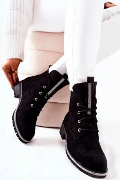 Zamszowe Ocieplane Botki Czarne Grecia