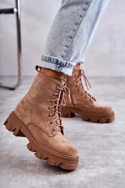 Zamszowe Ocieplane Botki Workery Brązowe Darvin