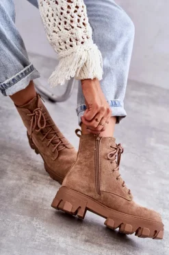 Zamszowe Ocieplane Botki Workery Brązowe Darvin