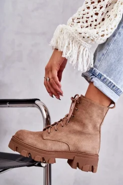 Zamszowe Ocieplane Botki Workery Brązowe Darvin