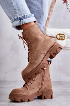 Zamszowe Ocieplane Botki Workery Brązowe Darvin