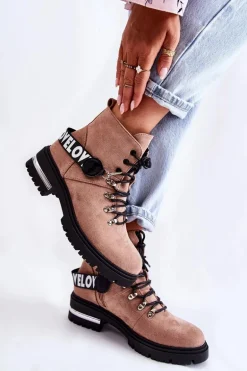 Zamszowe Ocieplane Botki Z Paskiem Brązowe Aurelio