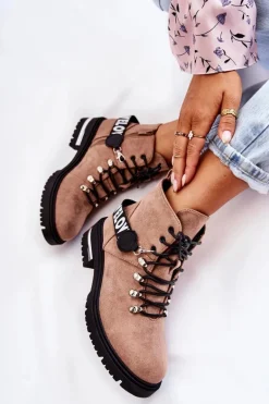 Zamszowe Ocieplane Botki Z Paskiem Brązowe Aurelio