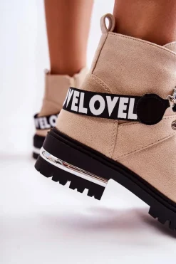 Zamszowe Ocieplane Botki Z Paskiem Beżowe Aurelio