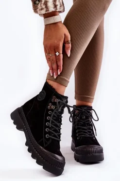 Zamszowe Ocieplane Botki Trapery Big Star KK274522 Czarne