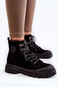 Zamszowe Ocieplane Botki Trapery Big Star KK274522 Czarne