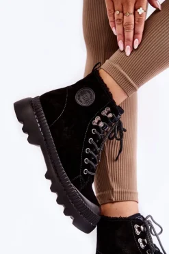 Zamszowe Ocieplane Botki Trapery Big Star KK274522 Czarne