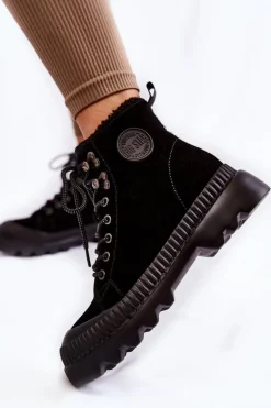 Zamszowe Ocieplane Botki Trapery Big Star KK274522 Czarne