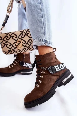 Zamszowe Ocieplane Botki Z Paskiem Ciemnobrązowe Aurelio