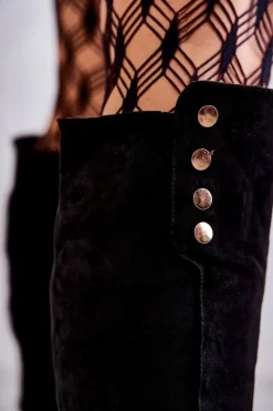 Zamszowe Ocieplane Kozaki Na Płaskim Obcasie Czarne Laura