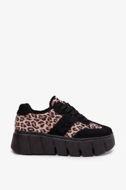 Zamszowe Ocieplane Sneakersy Damskie Na Masywnej Platformie Vinceza 66841 Panterka Czarne