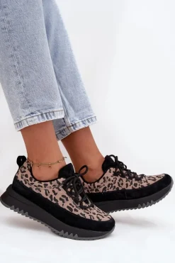 Zamszowe Ocieplane Sneakersy Damskie Na Platformie Vinceza 66836 Panterka Czarne