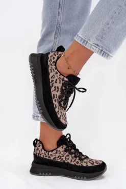 Zamszowe Ocieplane Sneakersy Damskie Na Platformie Vinceza 66836 Panterka Czarne