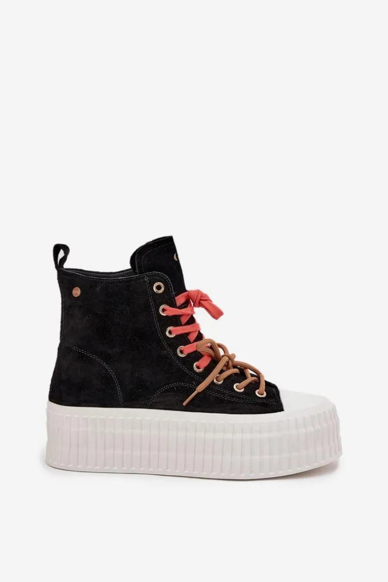 Zamszowe Ocieplane Trampki Damskie Na Masywnej Platformie GOE SS2N4046 Czarne