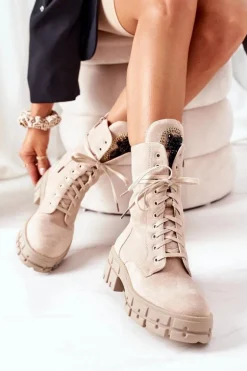 Zamszowe Ocieplane Workery Z Kamieniami Beżowe Hadley