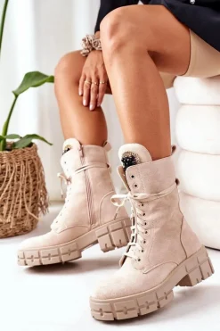 Zamszowe Ocieplane Workery Z Kamieniami Beżowe Hadley