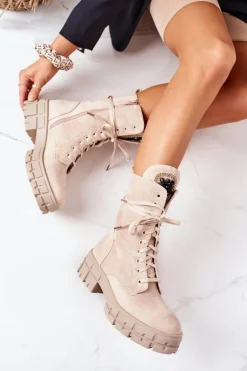 Zamszowe Ocieplane Workery Z Kamieniami Beżowe Hadley