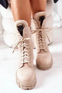 Zamszowe Ocieplane Workery Z Kamieniami Beżowe Hadley