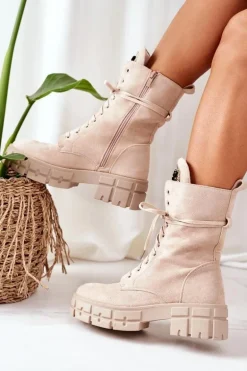 Zamszowe Ocieplane Workery Z Kamieniami Beżowe Hadley