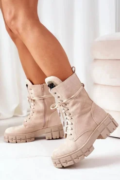 Zamszowe Ocieplane Workery Z Kamieniami Beżowe Hadley