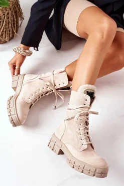 Zamszowe Ocieplane Workery Z Kamieniami Beżowe Hadley