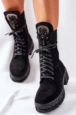 Zamszowe Ocieplane Workery Z Kamieniami Czarne Hadley