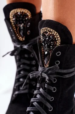 Zamszowe Ocieplane Workery Z Kamieniami Czarne Hadley