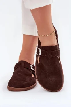 Zamszowe Półbuty Barefoot Damskie Z Klamrą Zazoo N1261 Czekoladowe