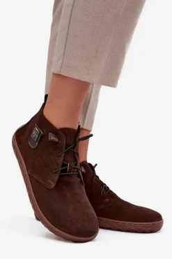 Zamszowe Półbuty Barefoot Damskie Z Ozdobnym Detalem Zazoo 30072 Czekoladowe