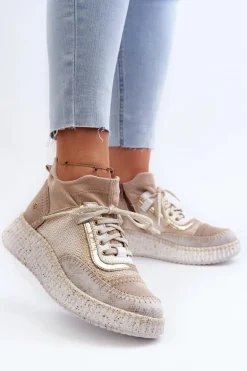 Zamszowe Półbuty Damskie Maciejka 06405-04 Beżowe
