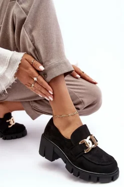 Zamszowe Półbuty Damskie Z Ozdobą Czarne Rullenes
