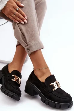 Zamszowe Półbuty Damskie Z Ozdobą Czarne Rullenes