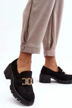 Zamszowe Półbuty Damskie Z Ozdobą Czarne Rullenes