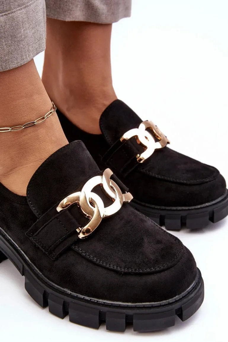 Zamszowe Półbuty Damskie Z Ozdobą Czarne Rullenes