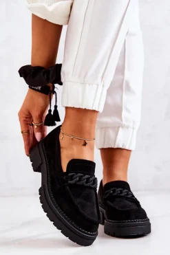 Zamszowe Półbuty Loafery La.Fi Czarne Sapphira