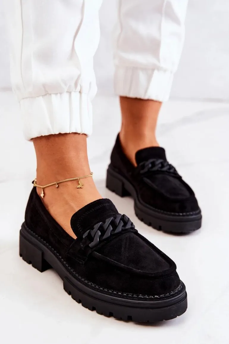 Zamszowe Półbuty Loafery La.Fi Czarne Sapphira