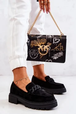 Zamszowe Półbuty Loafery La.Fi Czarne Sapphira