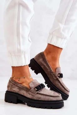 Zamszowe Półbuty Loafery La.Fi Szare Sapphira