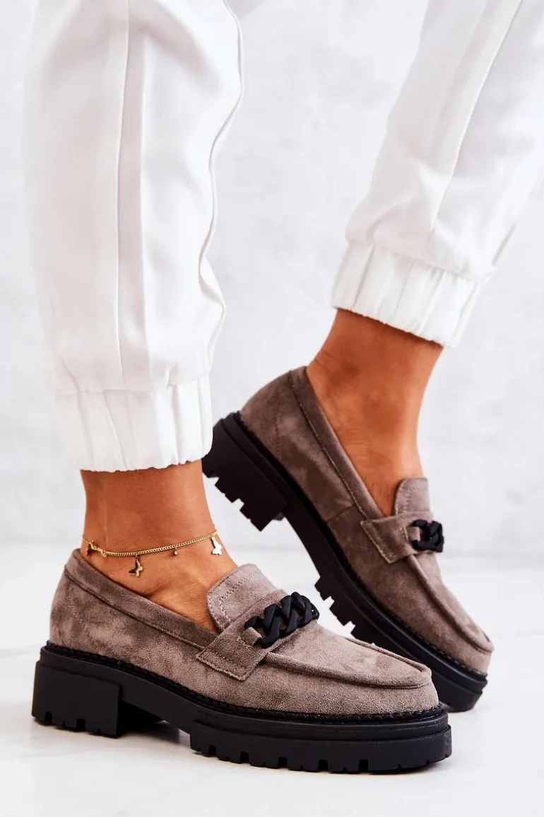 Zamszowe Półbuty Loafery La.Fi Szare Sapphira