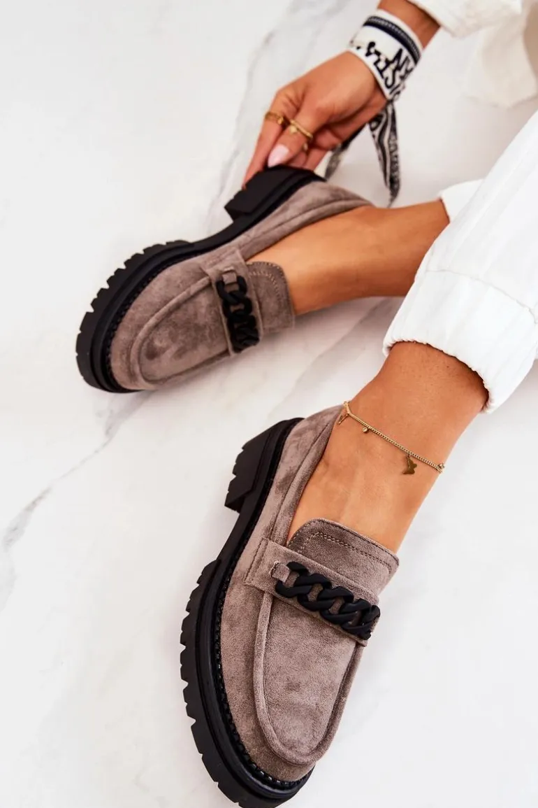 Zamszowe Półbuty Loafery La.Fi Szare Sapphira