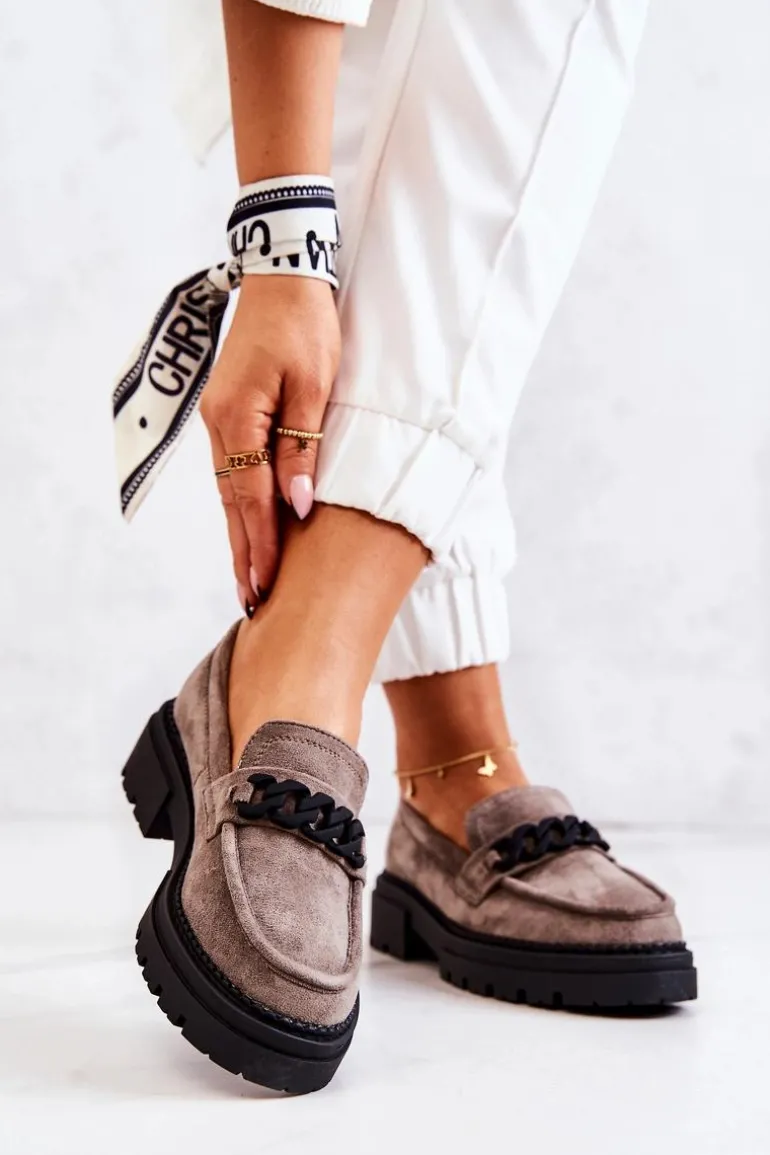 Zamszowe Półbuty Loafery La.Fi Szare Sapphira