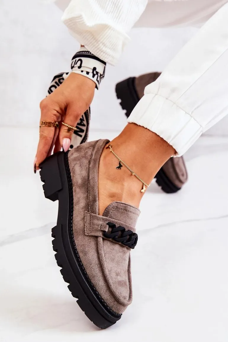 Zamszowe Półbuty Loafery La.Fi Szare Sapphira