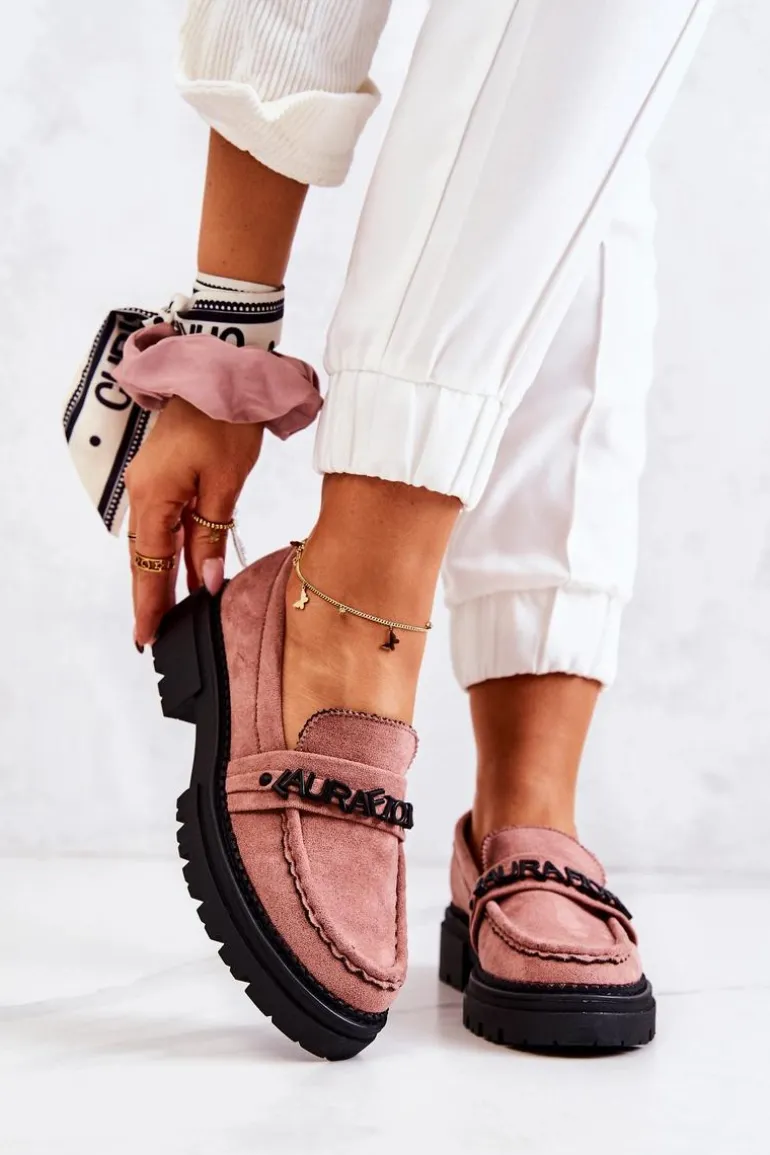 Zamszowe Półbuty Loafery Literki La.Fi 210001DP-SU Brudny Róż