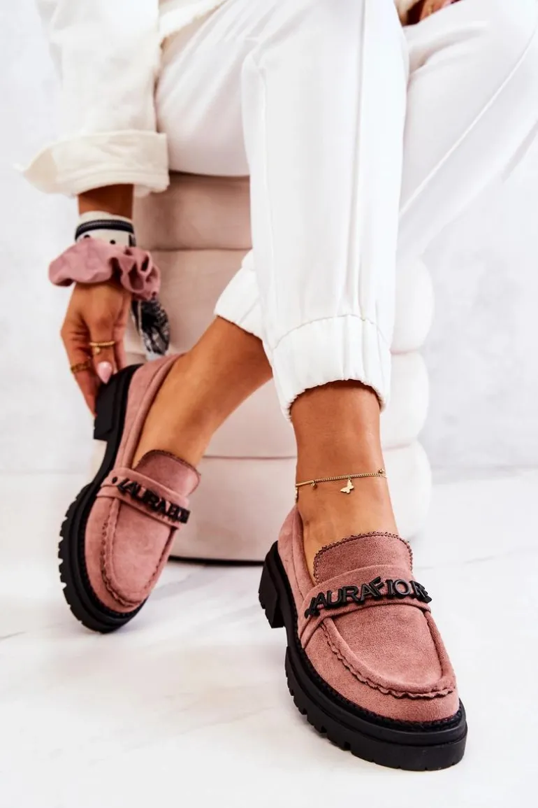 Zamszowe Półbuty Loafery Literki La.Fi 210001DP-SU Brudny Róż